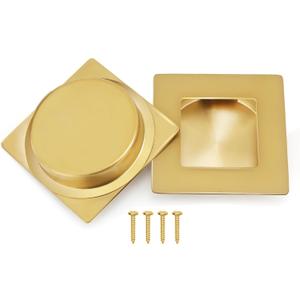2-3/4 Inch Recessed Finger Flush Pulls for Pocket and Sliding Closet Doors, Brushed Gold Stainless Steel Handle, Square Barn Hardware (2 Pack)