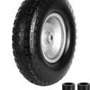 13 Inch Wheelbarrow Tire Flat Free 4.00-6 Tires, 5/8" Bearings Universal Solid Tires with Extra 3/4" Bearings Replacement Wheel for Wheel Barrow, Hand Truck, Garden, Includes Adapter Kit (Black, Silver)