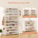 LANTEFUL Tall Shoe Rack 10 Tier Shoe Organizer Large Shoe Shelf with 18 Hooks Storage for 50 Pair Sneaker and Boot, Stackable Vertical Shoe Rack Organizer for Closet, Entryway, Bedroom, White