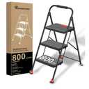 Step Ladder Foldable Folding Stool - for Home Adults Kitchen 3 Stepping Extension Tall Heavy Duty with Handrails - Closet Stepstool Stair Ladders Extendable Stepladder for Indoor House 800Lbs