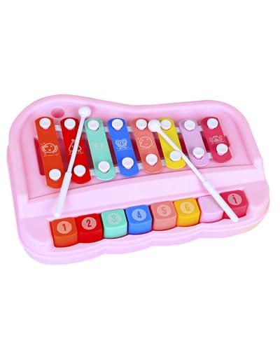 2 in 1 Piano Xylophone for Toddlers, 8 Multicolored Cause and Effect Toys Baby Xylophone, Musical Instrument Toy Piano for Toddlers(Pink)