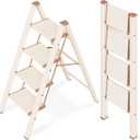 GameGem 4 Step Ladder, Aluminum Folding Step Stool with Anti-Slip Sturdy and Wide Pedal, Lightweight Portable Stepladder for Home and Kitchen Use Space Saving, 330 lbs, Chocolate White