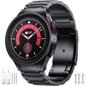 Titanium Band Compatible with Samsung Galaxy Watch 7 40mm 44mm/Galaxy Watch 6 Classic 43mm 47mm/Galaxy Watch 5 Pro 45mm/Galaxy Watch 4 Classic 46mm, No Gaps 20mm Business Titanium Watch Band (Black)