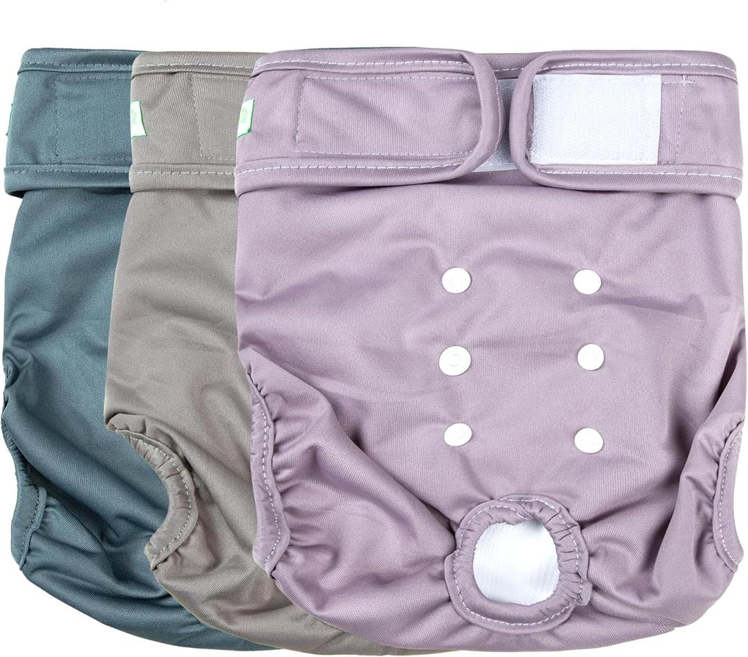 wegreeco Washable Reusable Premium Dog Diapers, Pack of 3, Small Dog Puppy & Doggy Diapers Female, Dog Period Panties Diapers Female in Heat X-Large (X-large (17.5"-27" Waist), Grey, Purple, Green)