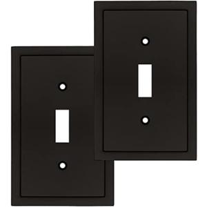 Henne Bery Modern Edge Decorative Wall Plate Switch Plate Outlet Cover, Durable Solid Zinc Alloy (Single Toggle 2PK, Matte Black)