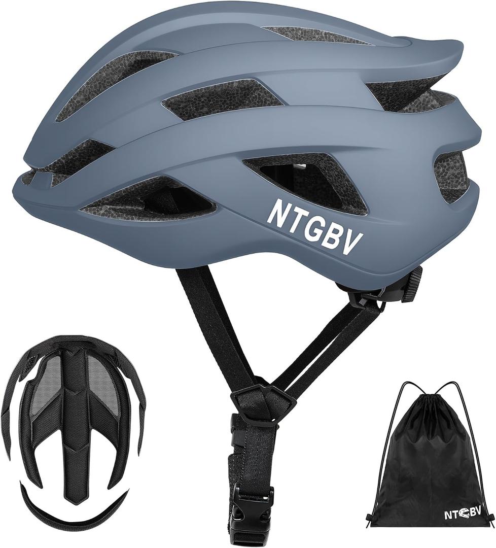 NTGBV Adult Bike Helmet for Men/Women with Helmet Bag 2Removable Moisture Liners Adjustable Dial Comfort Fit Lightweight Shockproof CPSC Safety Certified for Road/Urban-Commute/MTB Matte Gray M
