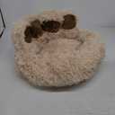 Paw Shape Calming Pet Bed, Plush Faux Fur Donut Bed for Dogs & Cats, Machine Washable, Non-Slip Bottom, Medium (22"×22"×6"), Camel