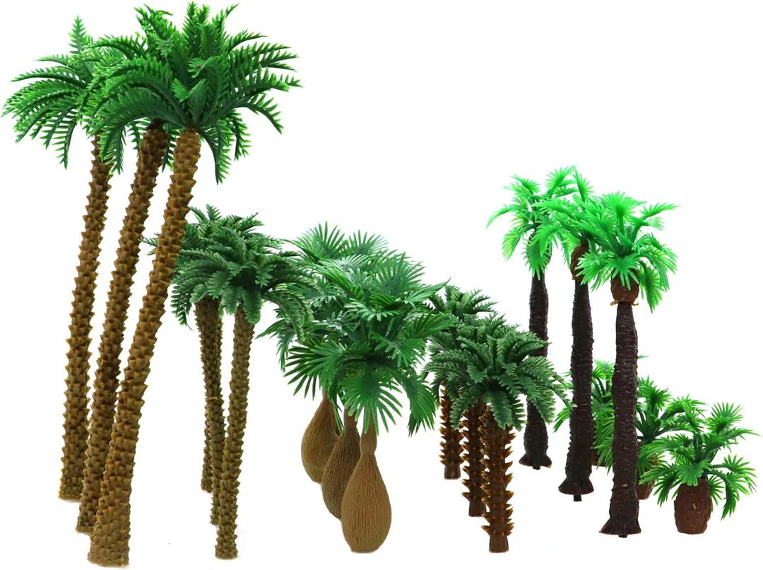 2 x 18pcs Artificial Miniature Palm Trees Scenery Layout Model Plastic Tree Train Coconut Rainforest Toys for Ho Train Layout