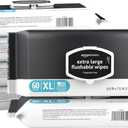 Amazon Basics Extra Large Flushable Wipes, Fragrance Free, pH Balanced, with Vitamin E & Aloe, Hypoallergenic, 360 Wipes, 6 Packs of 60, Resealable Closure