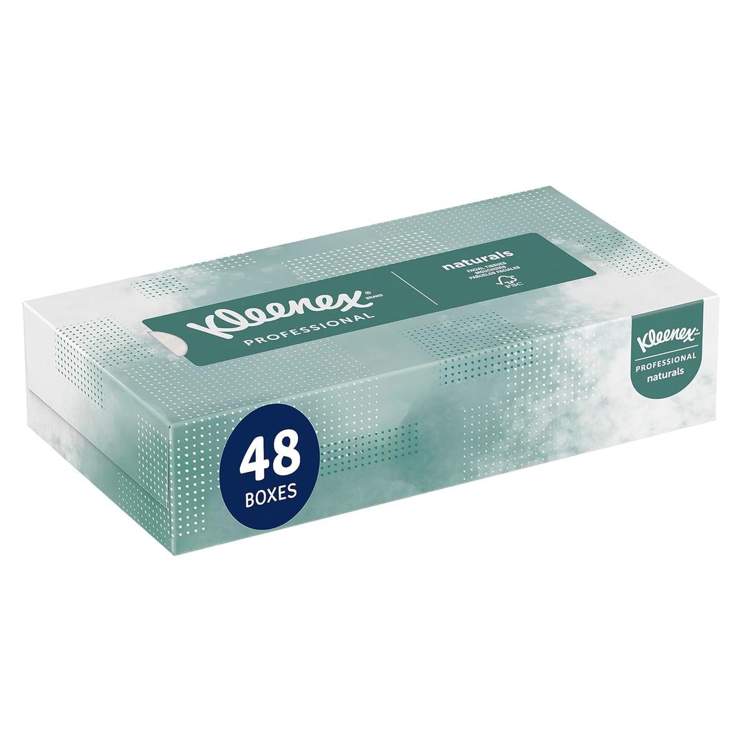 Kleenex Professional Naturals Facial Tissue, Bulk (21601), 2-Ply, White, Flat Boxed Format, Designed for Business (125 Tissues/Box, 48 Boxes, 6,000 Sheets/Case)
