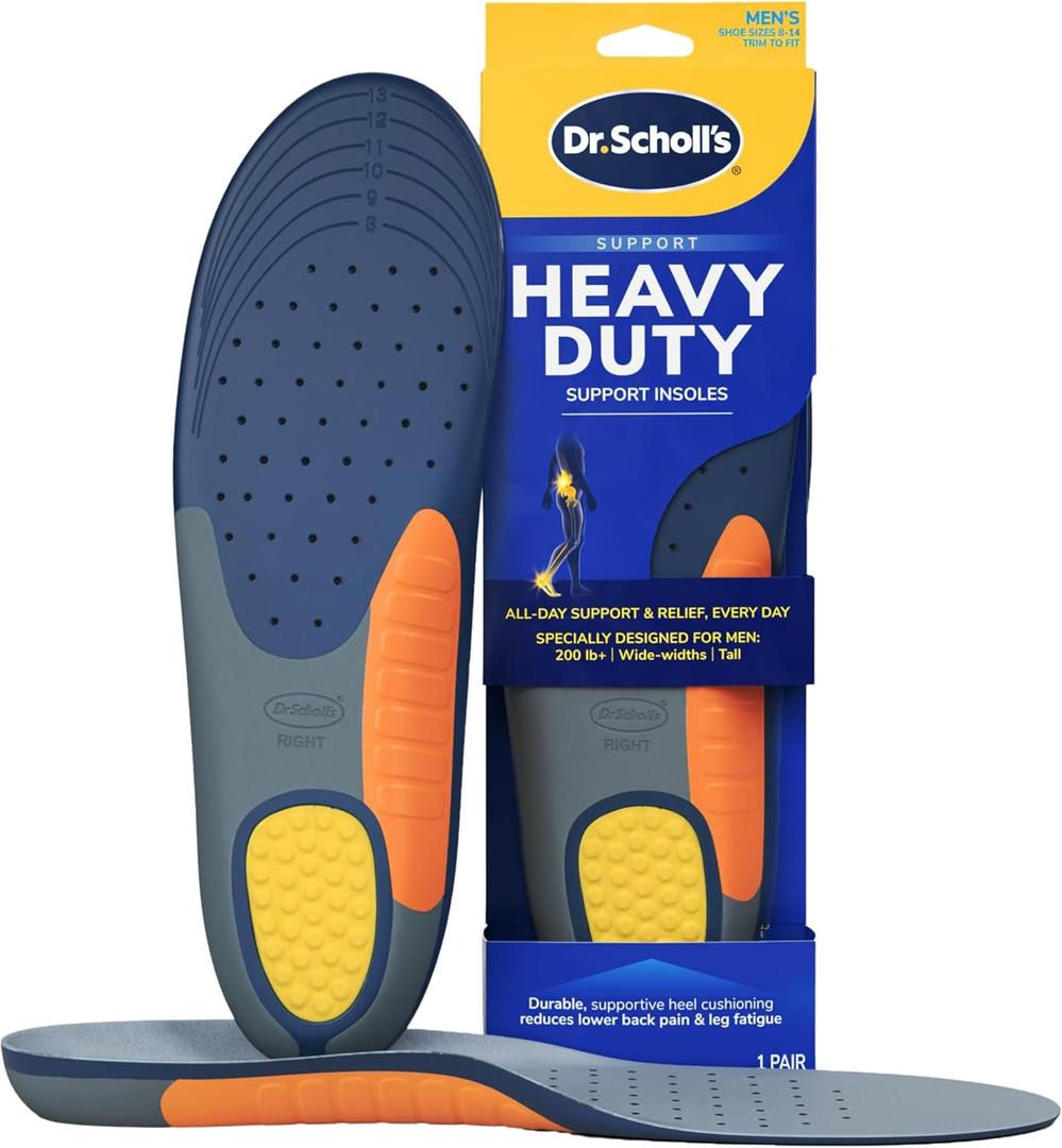 Dr. Scholl's Heavy Duty Support Insole Orthotics, Big & Tall, 200lbs+, Wide Feet, Shock Absorbing, Arch Support, Distributes Pressure, Trim to Fit Inserts, Work Boots & Shoes, Men Size 8-14, 1 Pair