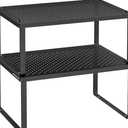 SONGMICS Cabinet Organizer Shelf, Set of 2 Kitchen Counter Shelves, Kitchen Storage, Spice Rack, Stackable, Expandable, Metal and Engineered Wood, Ink Black and Rustic Brown UKCS020X01 (11.7"W)