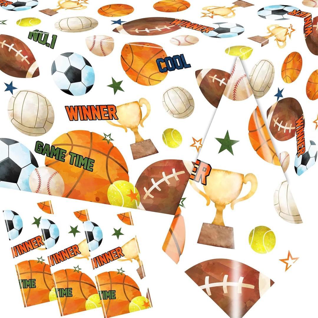 Sports Birthday Party Decorations-3pcs Sports Table Cloths Soccer Basketball Table Cover Baseball Football Tablecloth for Boys All Star Sports Themed Party Decorations