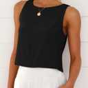 ANRABESS Womens Cropped Tank Tops Summer Sleeveless Back Button Shirts (Black, L)