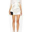 Hedovan Women Chiffon Cape Poncho Sheer Mesh Long Shawl Wrap High-Low Capelet Bridal Wedding Evening Dress Cover Up(Flowy White,One Size)