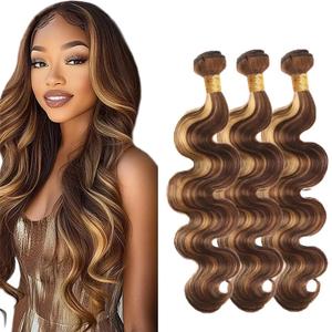 26 28 30 Inch Highlight Body Wave Bundles P427 Human Hair Bundle Brazilian Virgin Mixed Length Soft Real #27 Bundles Hair Weave 50 Gram Per Bundle