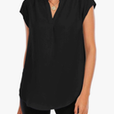 AIMCOO Women's Split V Neck Cap Sleeve Tops Frill Trim Elegant Work Office Blouse Shirts Size M