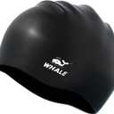 WHALE Extra Large Swim Cap for Women Men, Durable Silicone Swimming Hat with Ear Protection, Unisex Adults Bath Swimming Caps for Long Thick Curly Hair & Dreadlocks Braids Weaves Afro Hair (Black)