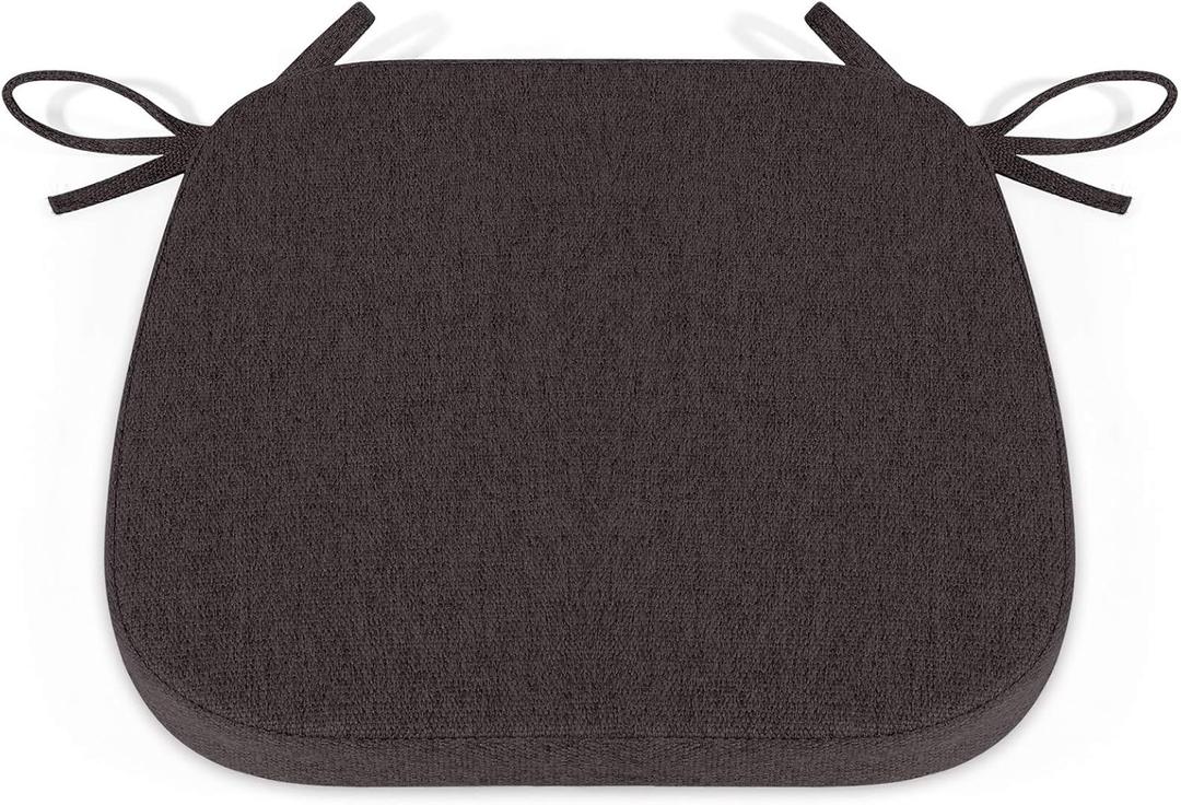 Shinnwa Dining Chair Cushions, Non Slip Kitchen Chair Pads with Ties, Indoor Seat Cushions, 15 x 15.5 inches, Dark Brown