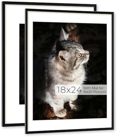 RICHFOCUS Aluminum Picture Frame - 16x24 Black Metal Frame with Mat for 12x18 Photo, Floating Frame with Tempered Glass - Poster Frame Wall Hook Included for Gallery Wall, Set of 3