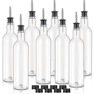 25 oz Plastic Long Neck Bottles with Stainless Steel Pourer and Cap Alcohol Juice Liquor Bottles Syrup Leakproof Tapered Spout Container for Home Bar Use Service Bartending Supplies(8 Pack)