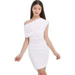 EXARUS Girls Bodycon Dress Tween Short Spaghetti Strap/Cowl Neck/One Shoulder Graduation Formal Dance Mini Tight Dresses