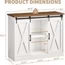 Farmhouse Coffee Bar Cabinet, 42" Buffet Cabinet with 2 Sliding Barn Doors Adjustable Shelve, Coffee Bar Storage Cabinet for Kitchen, Dining Room, Small Spaces, Rustic White