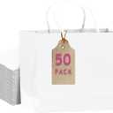 qiqee 50-Packs White Paper Gift Bags with Handles Bulk 12.6"x4.3"x10" Wide Large Size Party Favor Bags Multiple Uses
