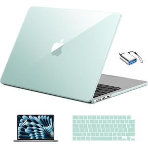EooCoo Compatible with MacBook Air 13 inch Case M5 2026-2022 M4 M3 M2 Model A3449 A3240 A3113 A2681, Mac Air 13.6 inch Hard Shell & Keyboard Cover & Screen Film & Type-C, Crystal Sage Green