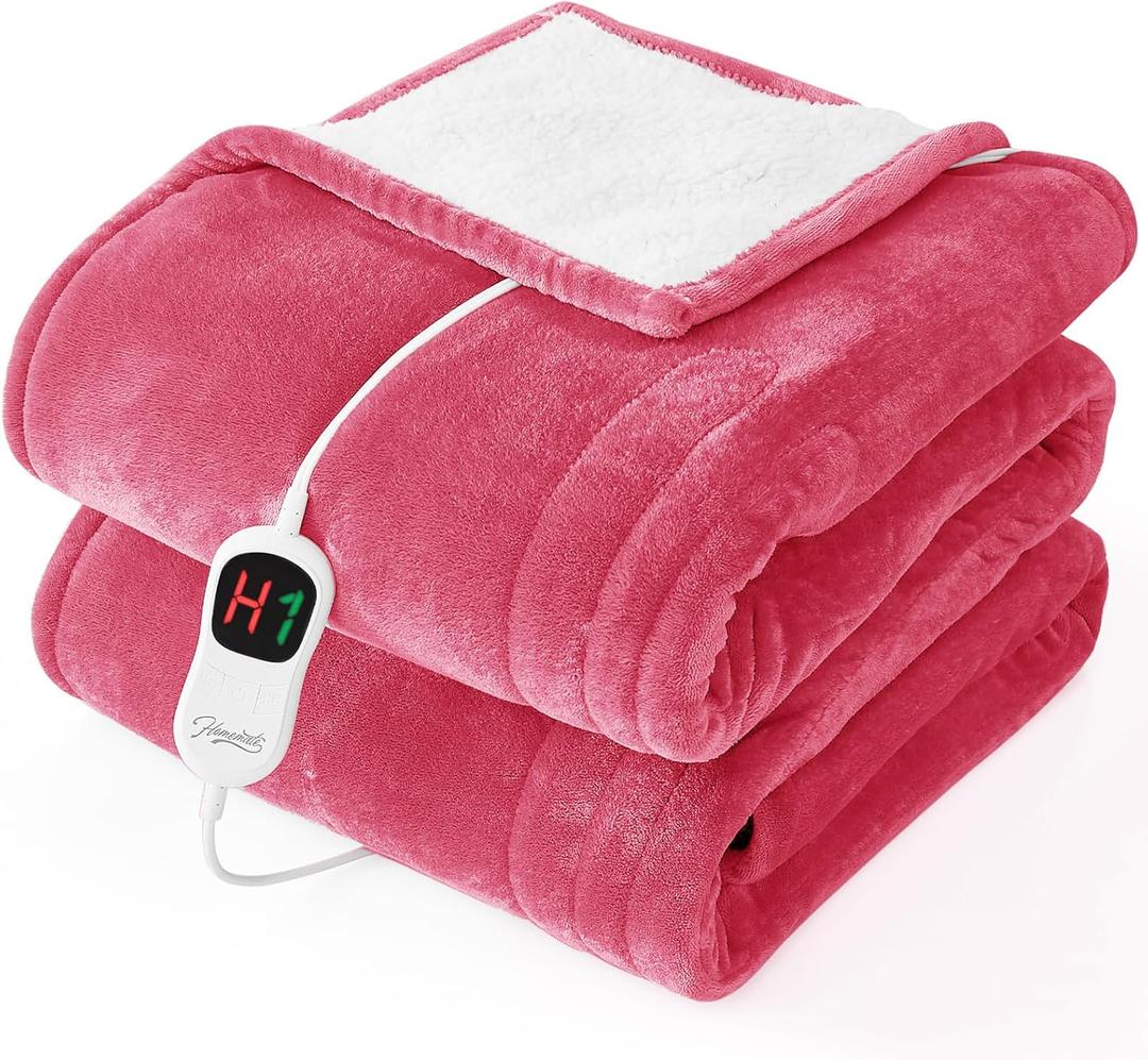 Homemate Electric Heated Blanket Twin - 62"x84" Heating Bed Blankets Throw with 10 Heating Levels 8 Hours Auto Off Fast Heating Over-Heated Protection Ultra Soft Warm Flannel ETL Certified (15-magenta Red)