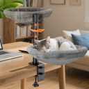 Cat Desk Bed, Cat Hammock for Home Office, 360Rotating & Adjustable Shelf, Removable Comfortable Soft Pet Nest Bed, Modern Unique Kitten Furniture Attachment for Game Tables, Grey