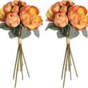 Fake Peonies 2 Bouquets Vintage Silk Peonies Flower 14 Heads Orange Artificial Flowers with Stems for Terracota Wedding Decoration Flowers Crafts Floral Arrangement (Orange)