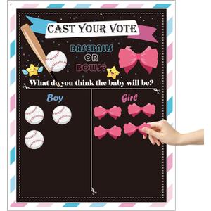 OSNIE Baseball or Bows Gender Reveal Games for Guests Cast Your Vote Poster with Voting Stickers for Boy or Girl He or She Gender Reveal Party Decorations Supplies Baby Gender Announcements Ideas