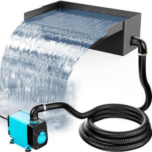 POPOSOAP Pond Waterfall with Pump Kit, 304 Stainless Steel Waterfall Spillway with 40W 660GPH Pump, Pond Spillway with 9.8FT Corrugated Tubing for Garden (12inch)-P43 (12inch-Corded Electric)