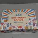 feela Birthday Cards Bulk, 160 Pack 40 Designs Happy Birthday Card Assortment Box with 160 Blank Envelopes 168 Pieces of Stickers 6 Washi Tapes, 4 X 6 Inches Greeting Cards For Girls Family Friends