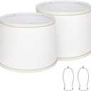 Lampshades Set of 2 for Table Lamps, Floor Lamps, Fabric White Lamp Shades 11.6" Top x 12.6" Bottom x 9.8" High, Drum Lampshades(Spider Fitter), Medium Lamp Shades Replacement, Easy Assembly Required (White with Brown Rim)