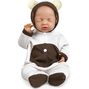 Vollence 18 inch Eye Closed Full Silicone Baby Doll,Not Vinyl Dolls,Sleeping Lifelike Reborn Baby Doll,Realistic Newborn Real Baby Doll - Girl