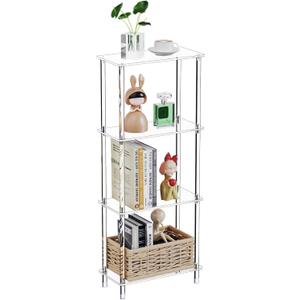 Clear Acrylic Narrow Side Table for Small Spaces, 15.75" L x 7.87" W x 38.7" H, 4 Tier Rectangle Slim End Table Nightstand, Small Mini Skinny Bedside Table for Bedroom, Bathroom, Living Room