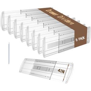 8 Pack Adjustable Drawer Dividers for Clothes,4" High Clear Expandable From 13-21" Drawer Organizers, PC Plastic Separators for Dresser/Bedroom/Bathroom/Kitchen/Office Storage,Easy to Assemble