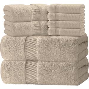 White Classic Luxury Bath Towel Set of 8 Pieces - 100% Turkish Cotton Highly Absorbent Towels for Bathroom, 2 Luxury Bath Towels 700GSM, 2 Hand Towels, 4 Washcloths, Taupe