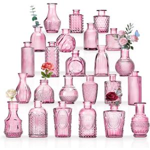 24PCS Mini Bud Vases As Wedding Centerpieces for Tables,Clear Bud Vases for Flowers,Small Flower Vases Suitable for Birthday Party,Anniversary,Wedding Reception,Baby Shower (Pink, 24PCS)
