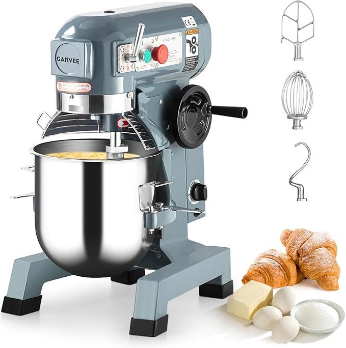 Commercial Food Mixer 30 QT, 1250W Electric Dough Mixer 3 Speeds Adjustable, Stainless Steel Bowl Heavy Duty Food Mixer with Safety Guard, Dough Hook Whisk Beater Included, Perfect for Bakery Pizzeria