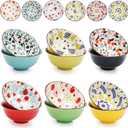 Cedilis 12 Pack Small Ceramic Bowls, 10 Fl-oz Porcelain Dessert Bowls, Assorted Colorful Ice Cream Bowl, Decorative Bowl Set for Dip, Condiments, Side Dishes, Soup, Snack, Yogurt, Appetizer, Rice
