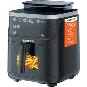 Steam Air Fryer, Self Cleaning Smart Air Fryers, with Visible Window, 1700W High Power Airfryer, 7.5 QT for Family of 4-6, Whisper Quiet Technology, 12-in-1Presets, Dishwasher Safe Non Stick Basket