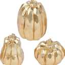 3 Pack Thanksgiving Gold Pumpkins, Pumpkin Fall Decoration - Elegant Autumn Harvest Decor for Fall, Thanksgiving & Halloween, Perfect for Home, Table, Fireplace Mantel, Office & Kitchen