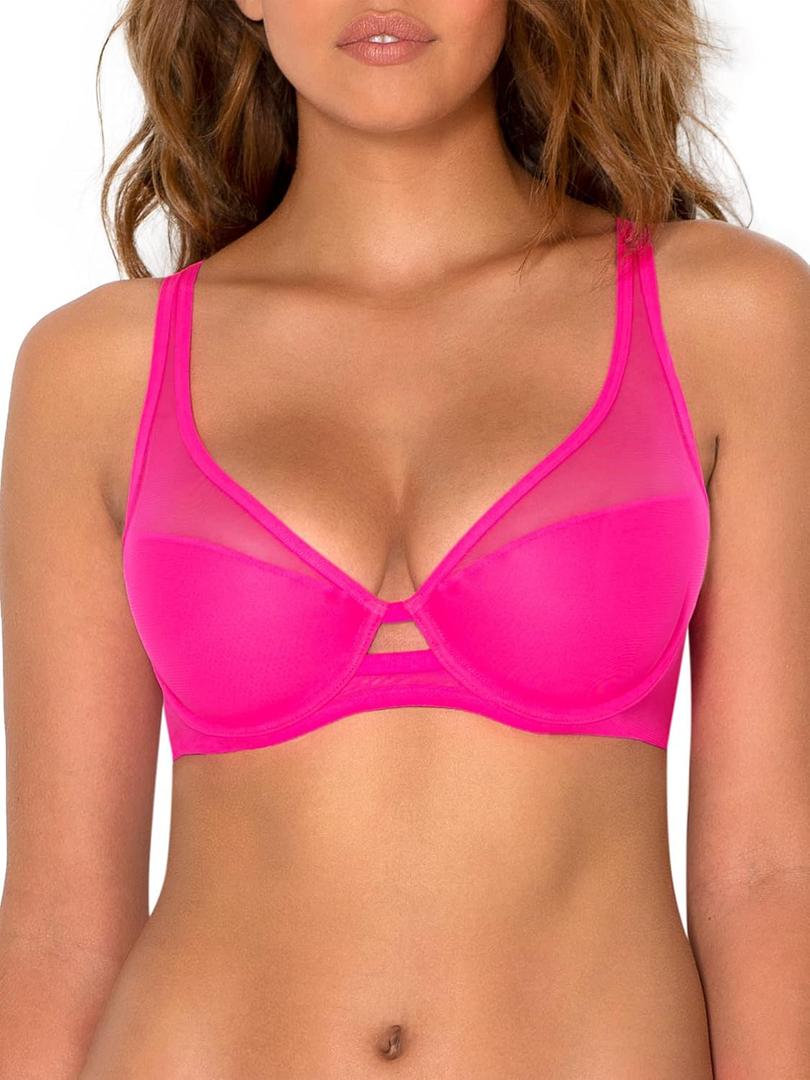 Smart & Sexy Women's Plunge Bra  Mesh Design for Alluring Lift and Comfort (36C, Electric Pink (Mesh))