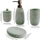 Hymmah Green Bathroom Accessories Set,Farmhouse Bathroom Decor,4 Pcs Resin Gift Set Apartment Necessities, Contain Cotton Swab Jar,Soap Dispenser,TumblerSoap Dish/Tray
