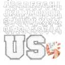 Jutom 72 Pcs Chenille Letter Patches Iron on Letter Number Patches Self Adhesive Chenille Embroidered Decals for Clothing (White with Silver Edge)