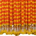 Marigold Garland for Decoration 5 Pcs of 5 feet Long Strands Artificial Marigold Flowers with Bell, Indian Dcor for Pooja/Diwali Decorations/Christmas (Orange + Yellow)