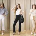 AFITNE Women's Yoga Dress Pants with Pockets High Waisted Pull On Straight Leg Cropped Pants Stretchy Work Ankle Pants (S)